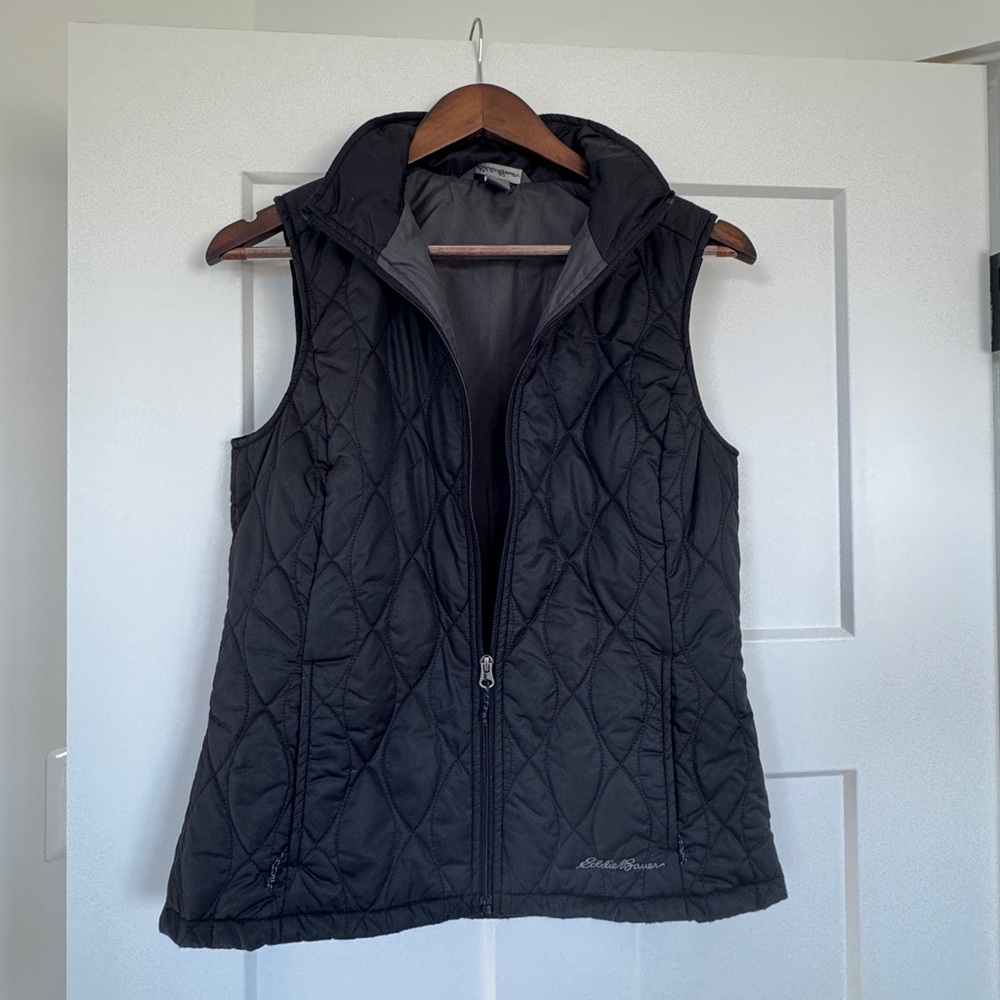Eddie Bauer Quilted Puffer Vest Black Zip Front Women’s Small